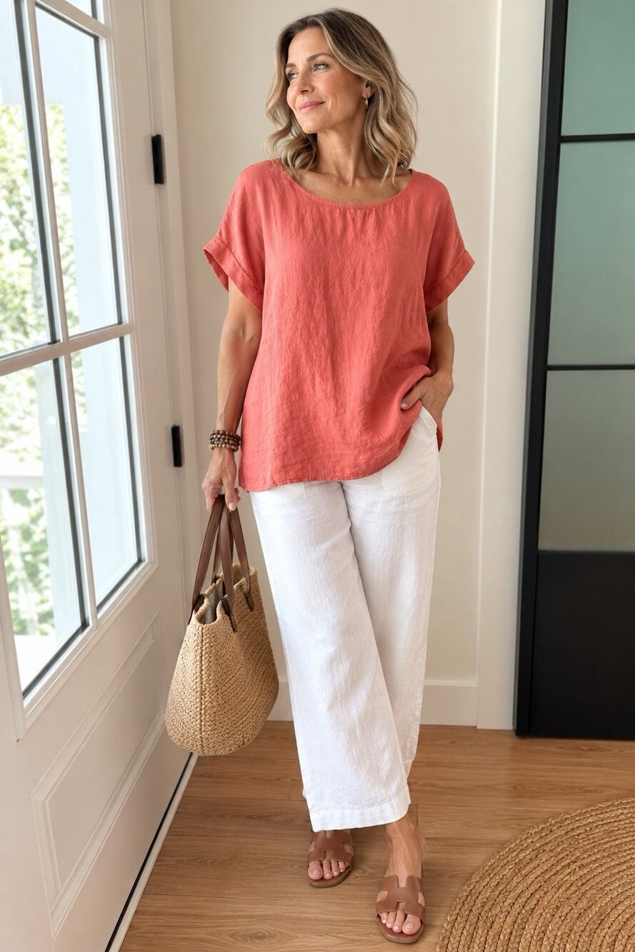 Terzo Millennio Italian Linen Blouse Womens L Pink Rosewood Made Italy
